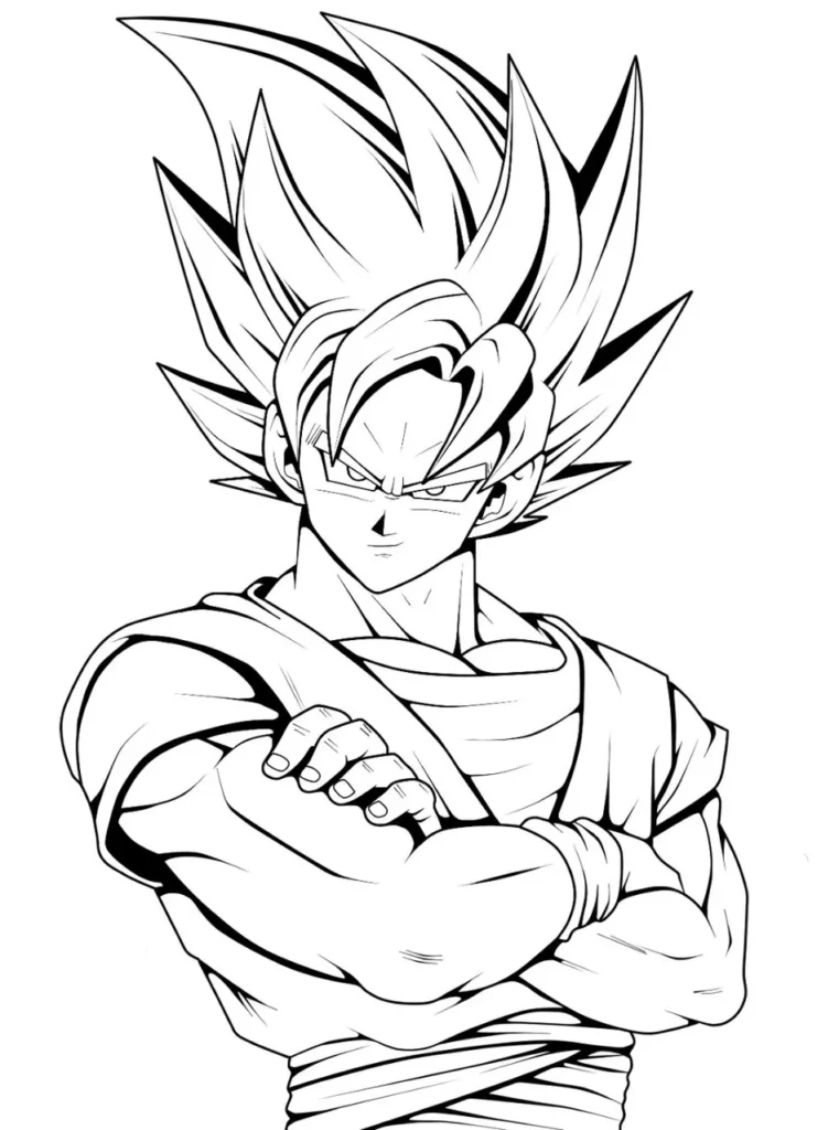 Desenhos de Goku para colorir Goku de braços cruzados Goku para colorir: Desenho do herói de Dragon Ball com os braços cruzados