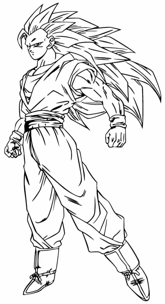 Desenhos de Goku para colorir Goku de cabelão Goku Super Saiyajin 3 para Colorir: Desenho Detalhado do Poderoso Guerreiro