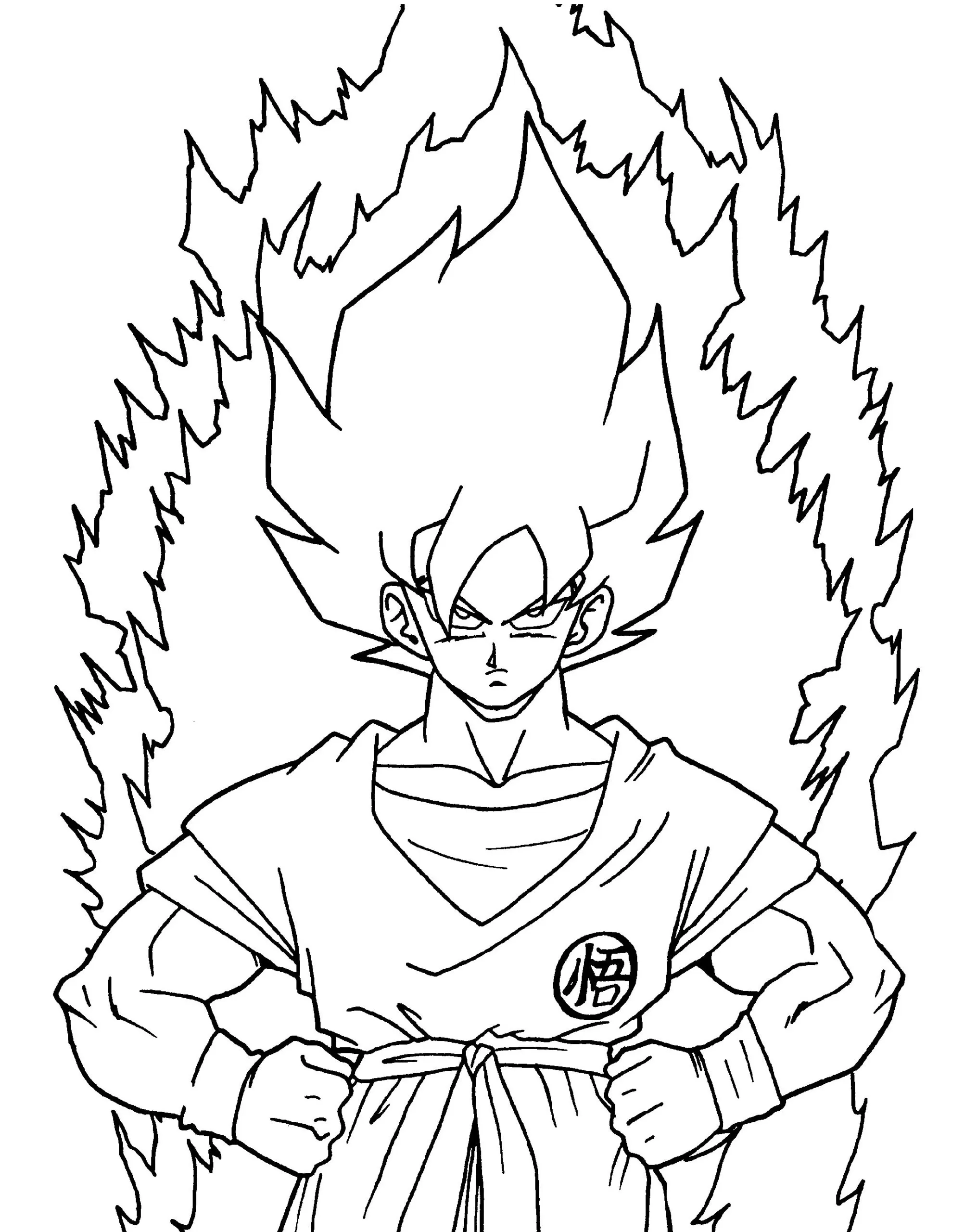 Goku em chamas para pintar e imprimir