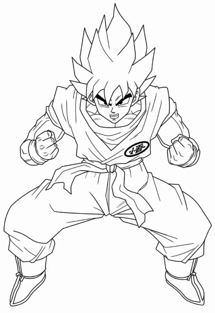 Desenhos de Goku para colorir em PDF. Goku lutando.