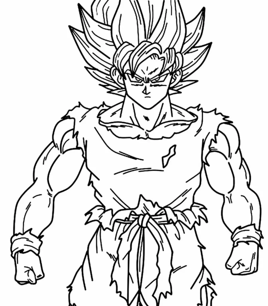 Desenhos de Goku para colorir Roupa rasgada de Goku Goku Super Saiyajin para colorir: desenho de batalha com roupa rasgada