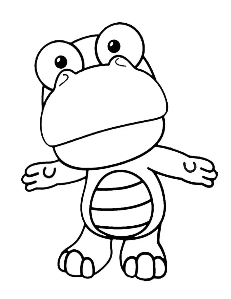 Pororo e Crong para colorir: adorável amigo do Pororo com sorriso e braços abertos.