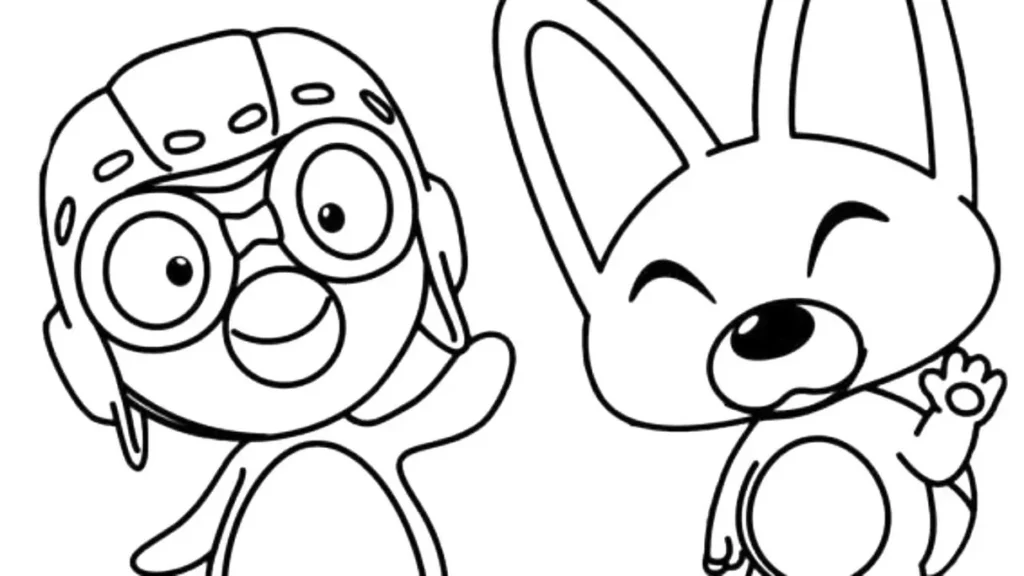Pororo e Eddy para colorir: desenho dos amigos pinguim e castor.