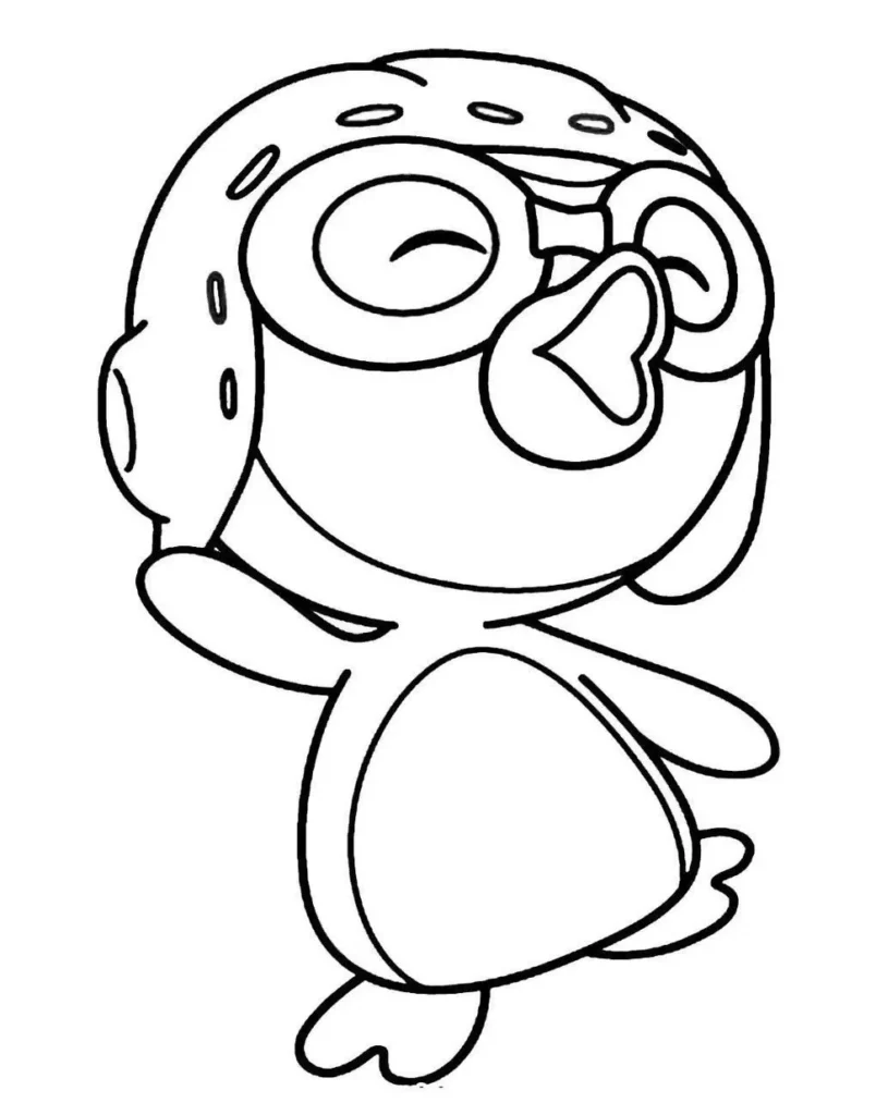 Pororo, o pinguim aviador, sorrindo em desenho para colorir.