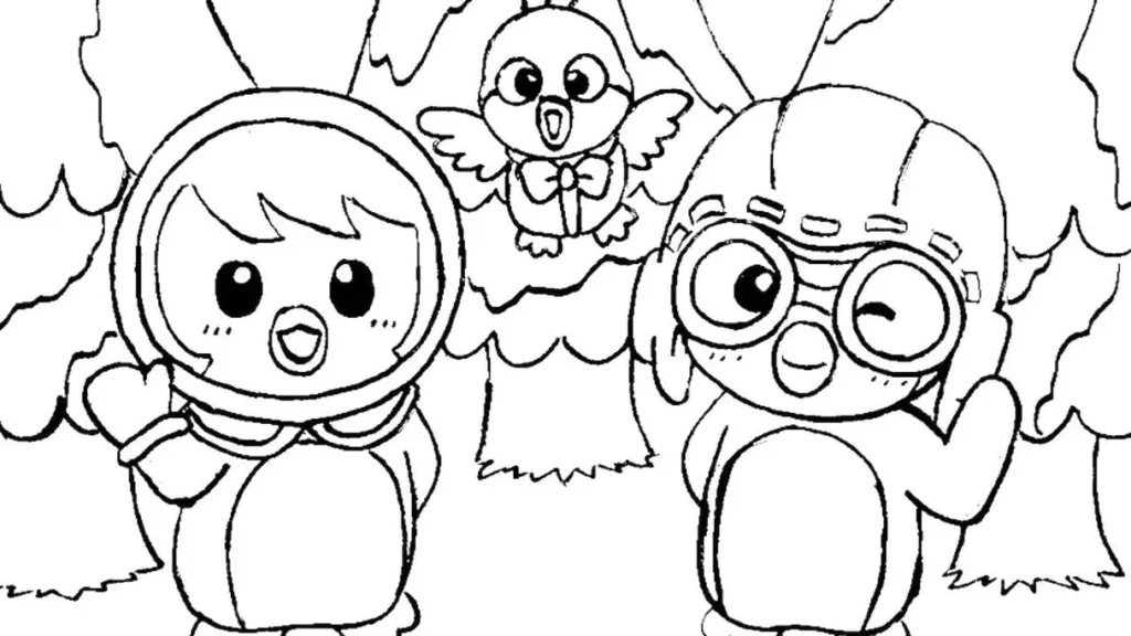 Pororo e amigos para colorir: desenho do Pororo piscando