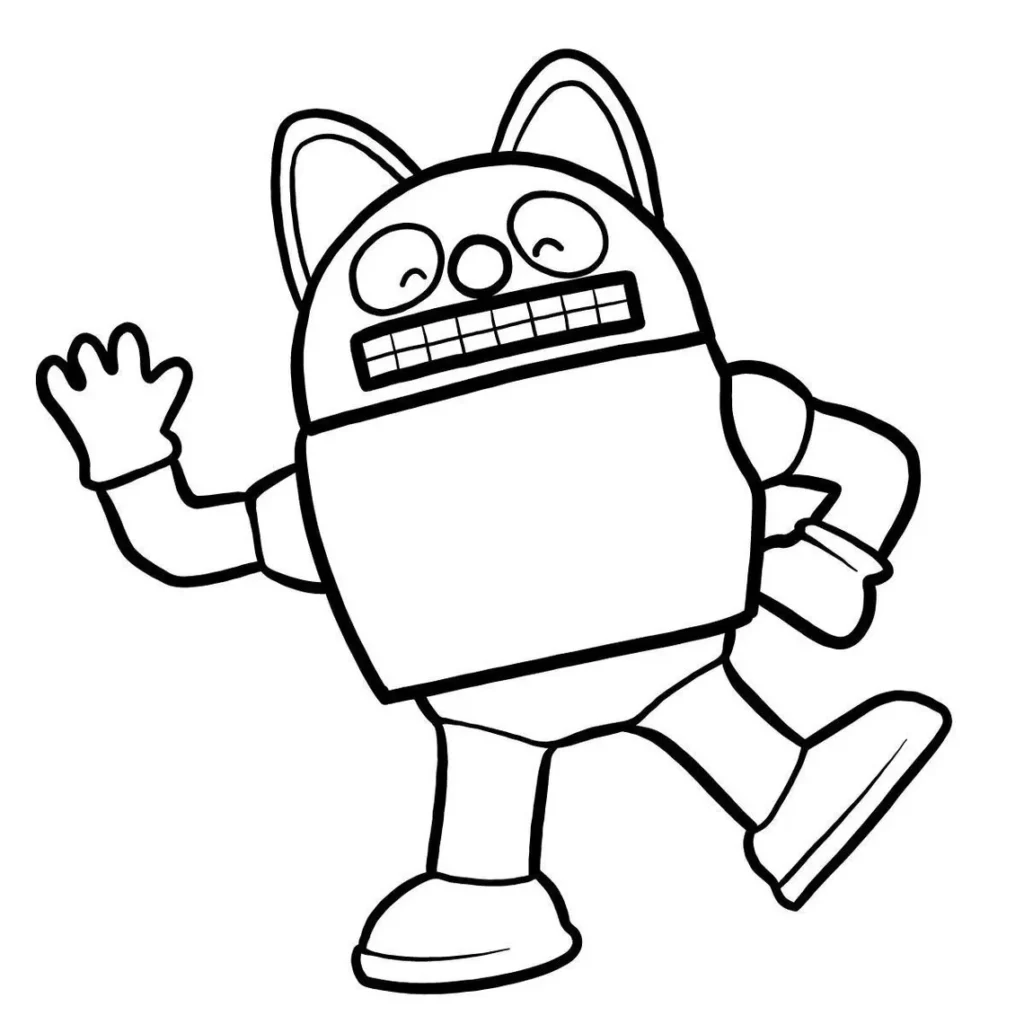 Desenho do robô Rody de Pororo para colorir. Robô com orelhas de gato e sorriso simpático, ideal para atividades de pintura.
