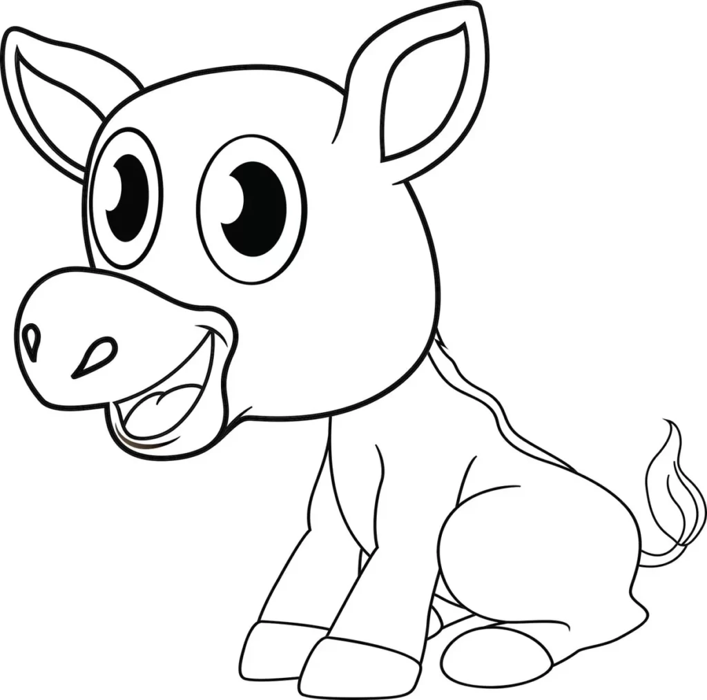 Burrinho Kawaii para colorir: desenho fofo com grandes olhos e sorriso alegre.