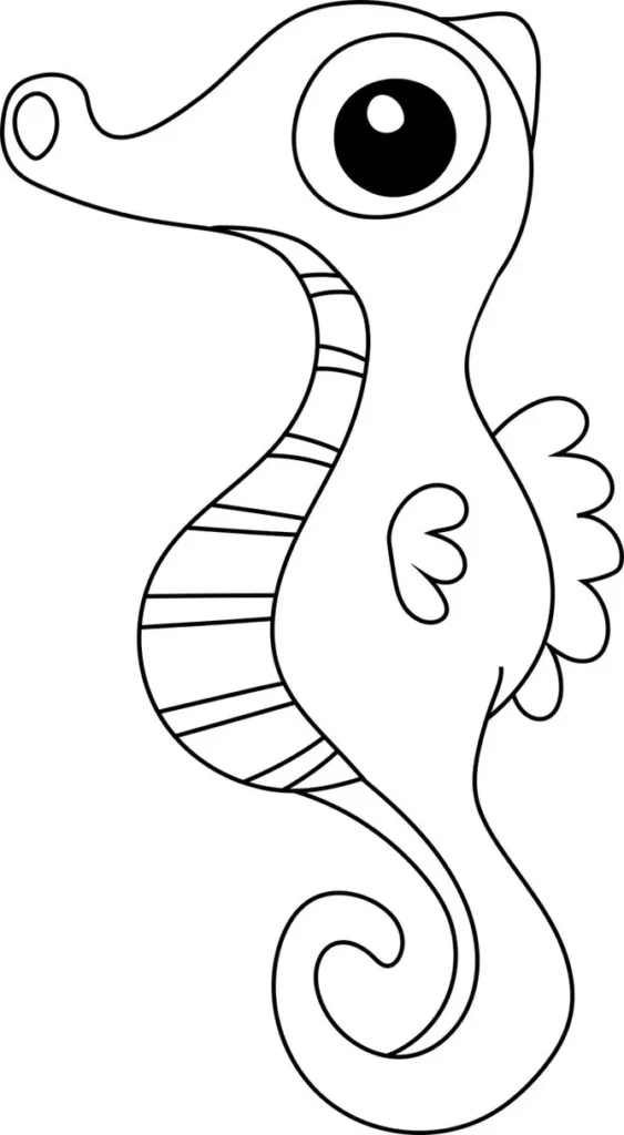 Cavalo-marinho kawaii para colorir: Desenho fofo de animal marinho