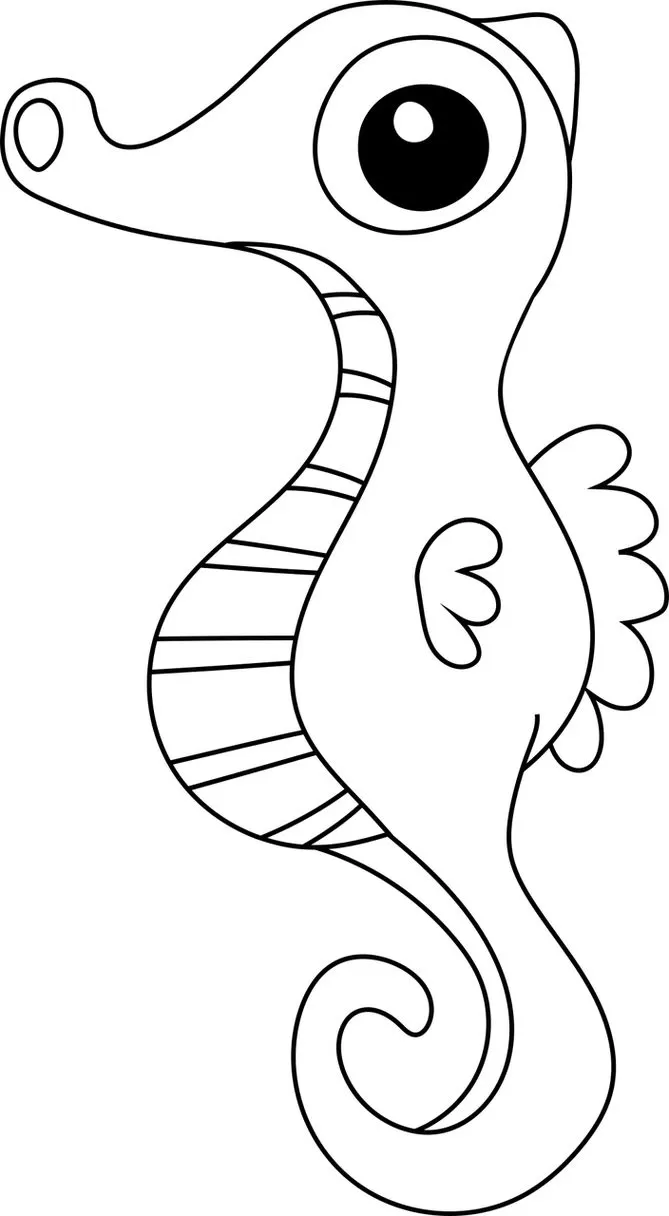 Cavalo-marinho kawaii para colorir: Desenho fofo de animal marinho
