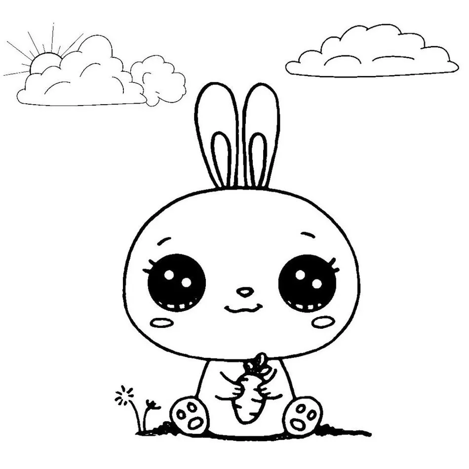 Coelho kawaii com cenoura para colorir