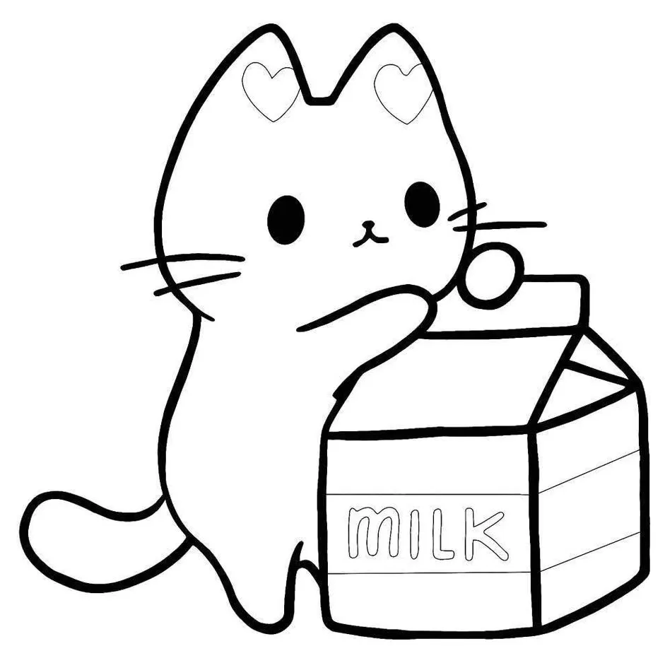 Gato tomando leite para imprimir e colorir