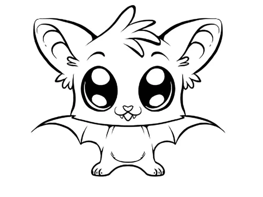 Morcego Kawaii para colorir: desenho fofo de animal com grandes olhos