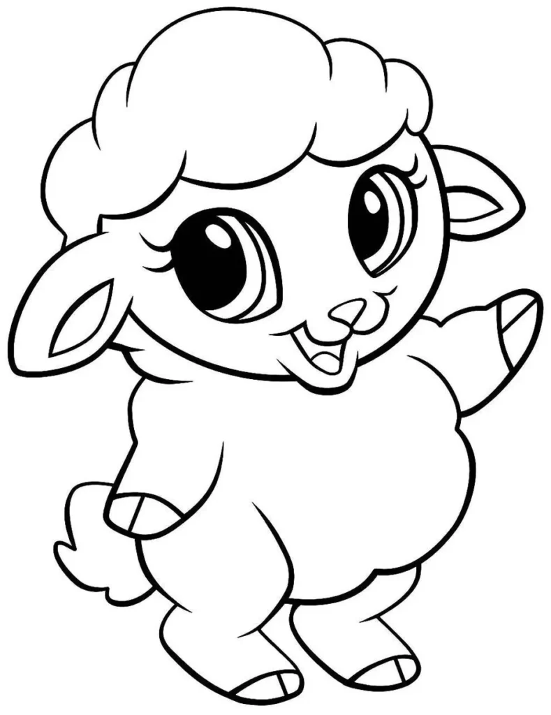 Ovelha Kawaii para Colorir: Desenho Fofo de Animal