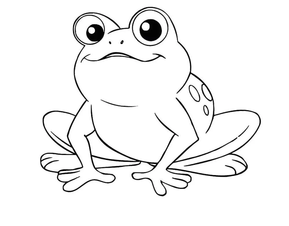 Sapo Kawaii grande para colorir: desenho fofo de anfíbio sorrindo