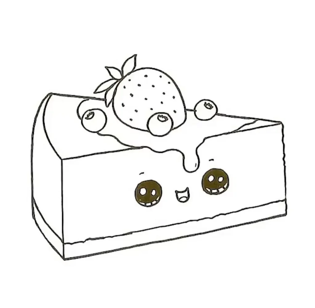 Bolo Kawaii com Morango e Amoras para Colorir