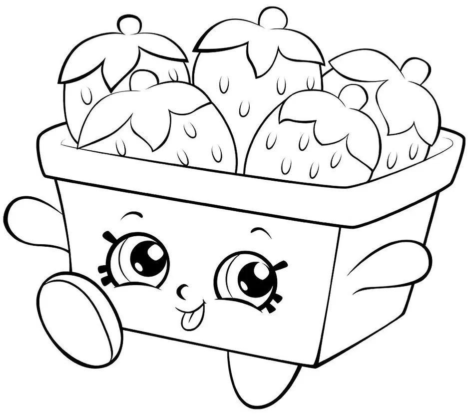 Cesta Kawaii com Morangos para Colorir: Desenho Adorável de Comida