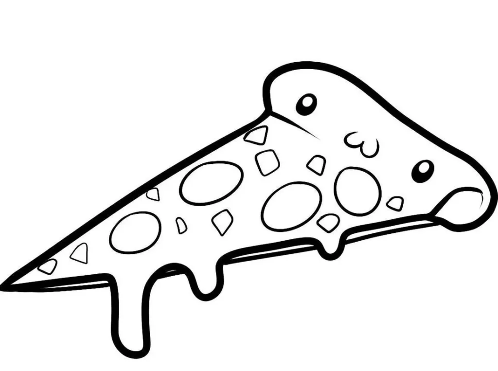 Pizza Kawaii para colorir: desenho divertido com bordas grossas e queijo derretido