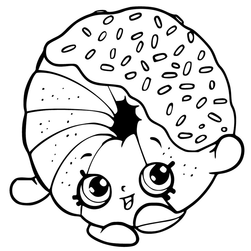 Desenhos Kawaii de Comidas para colorir em PDF. Rosquinha recheada.