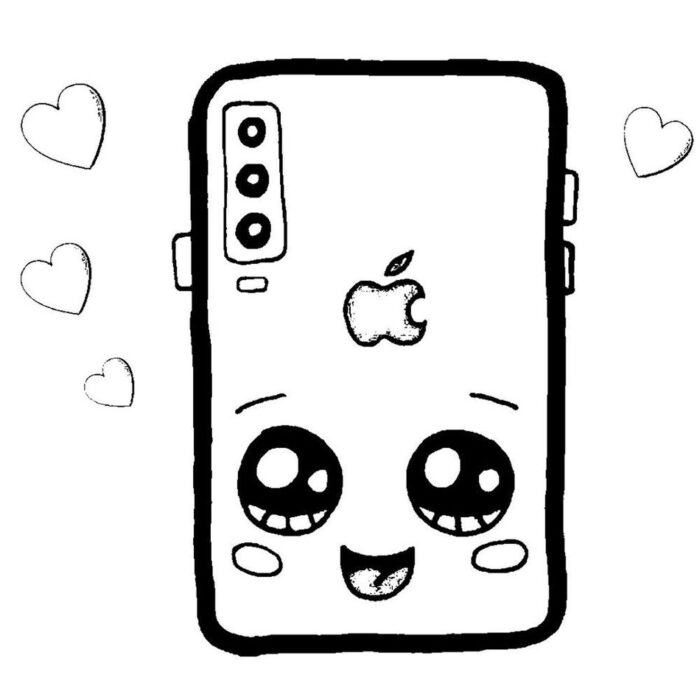 Celular Kawaii Sorrindo: Design Adorável com Corações