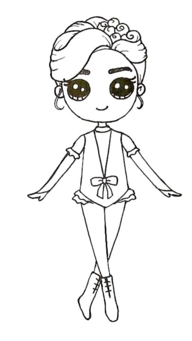 Menina dançarina kawaii com coque e botinhas.