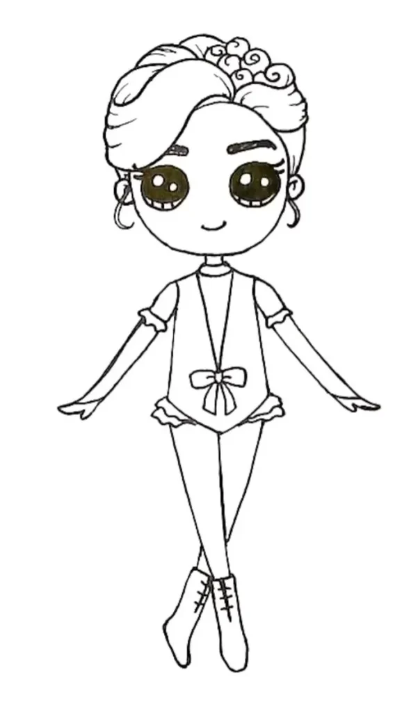 Menina dançarina kawaii com coque e botinhas.