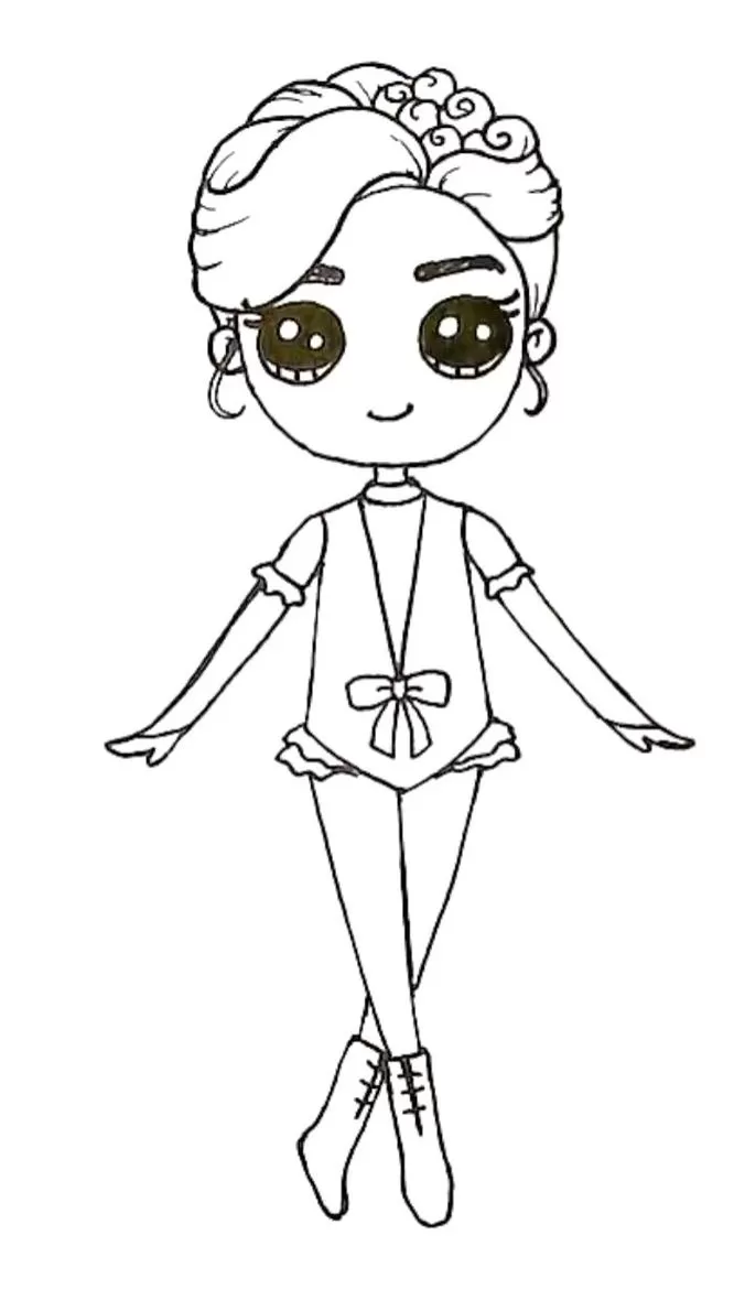Menina dançarina kawaii com coque e botinhas.