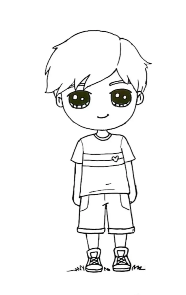 Menino Kawaii: Desenho fofo com camiseta listrada e coração.