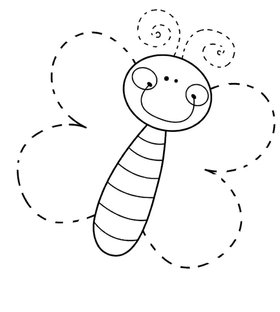 Borboleta com asas tracejadas para atividades de desenho