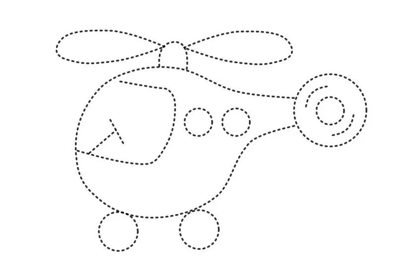 Desenho de helicóptero tracejado para coordenação motora.