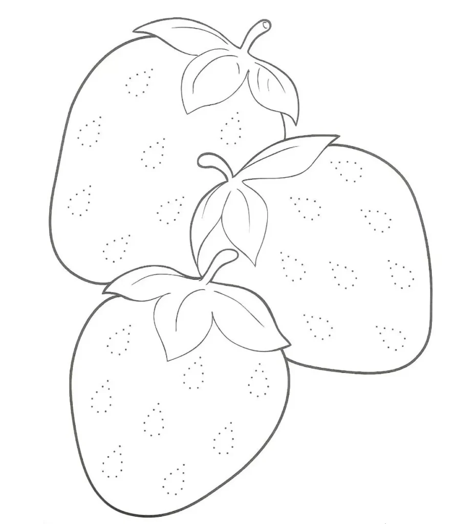 Morangos para desenhar: Traçado pontilhado para atividades criativas.