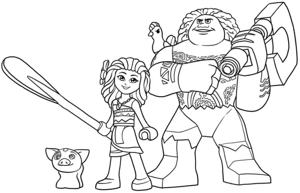 Moana Aventureiros para colorir: desenho dos protagonistas do filme infantil