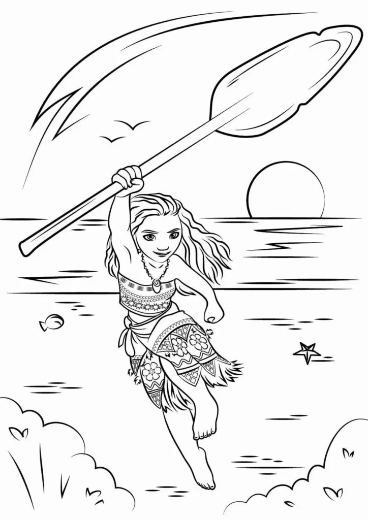 Moana Destemida para colorir: Aventura e determinação em desenhos da heroína polinésia.