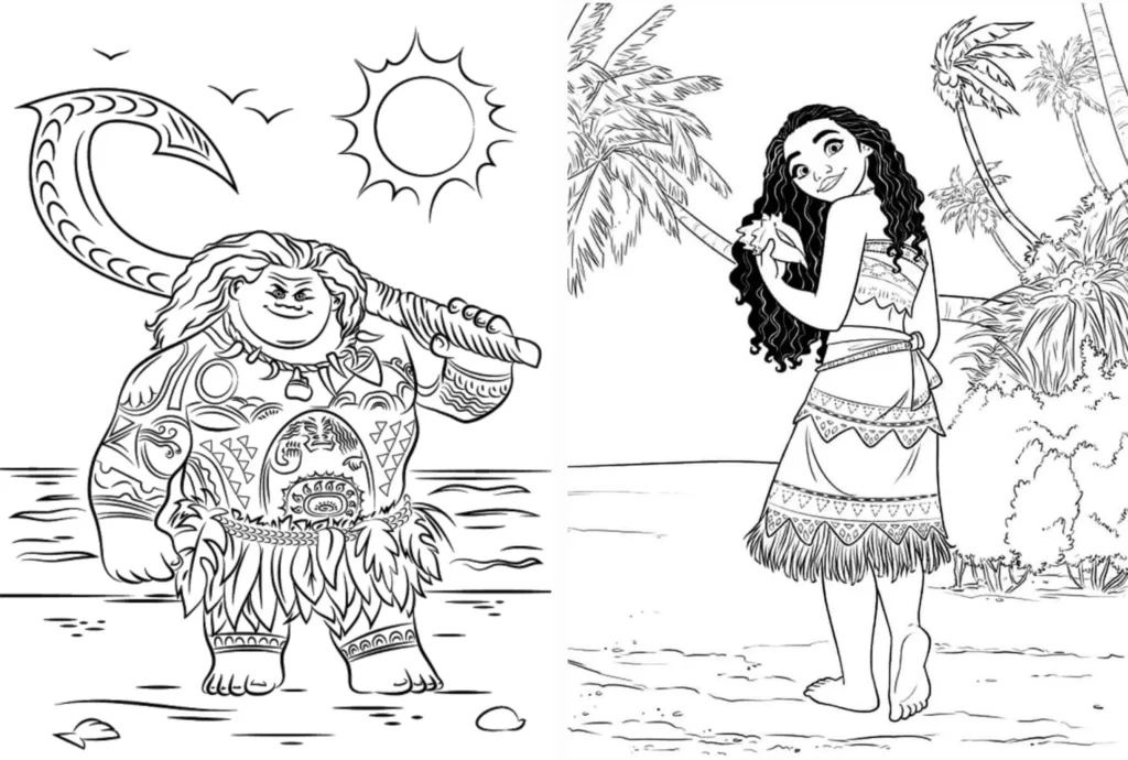 Moana e Maui para Colorir: Desenhos dos Protagonistas da Animação