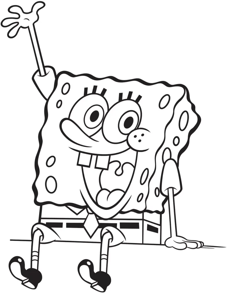 Bob Esponja Calça Quadrada para colorir: desenho divertido do personagem sorrindo e acenando.