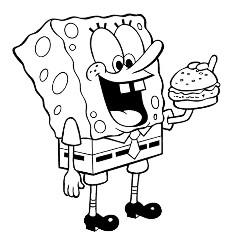 Bob Esponja com Hambúrguer de Siri: Desenho para Colorir Divertido