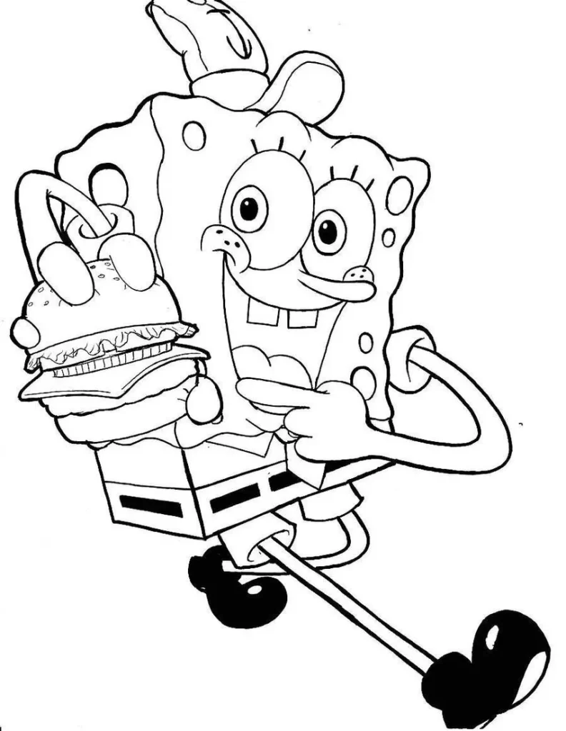 Desenhos do Bob Esponja para colorir em PDF. Comida preferida.