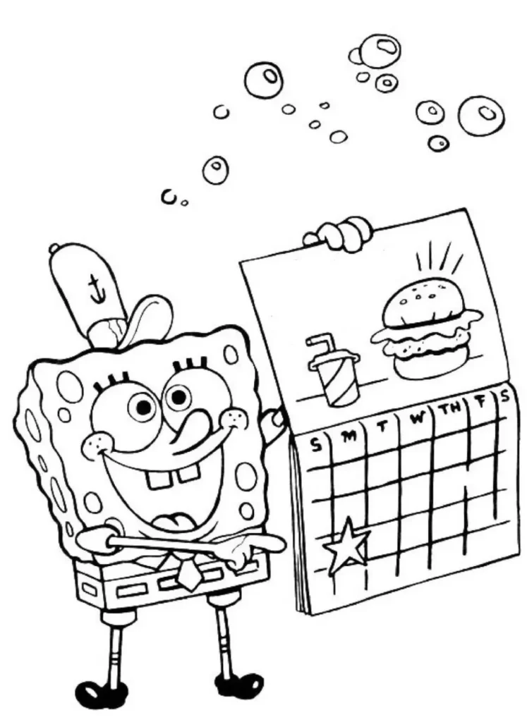 Desenho do Bob Esponja para colorir: Dia especial no Siri Cascudo com hambúrguer de siri.