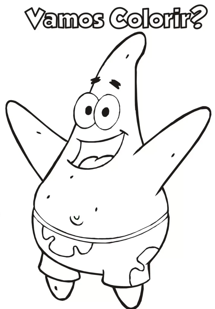 Patrick Estrela para colorir: Desenho divertido do amigo do Bob Esponja pronto para pintar.