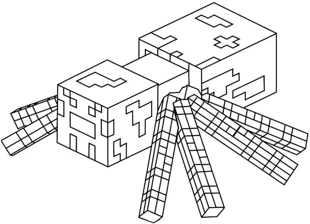 Aranha Minecraft para colorir: Desenho detalhado do personagem.