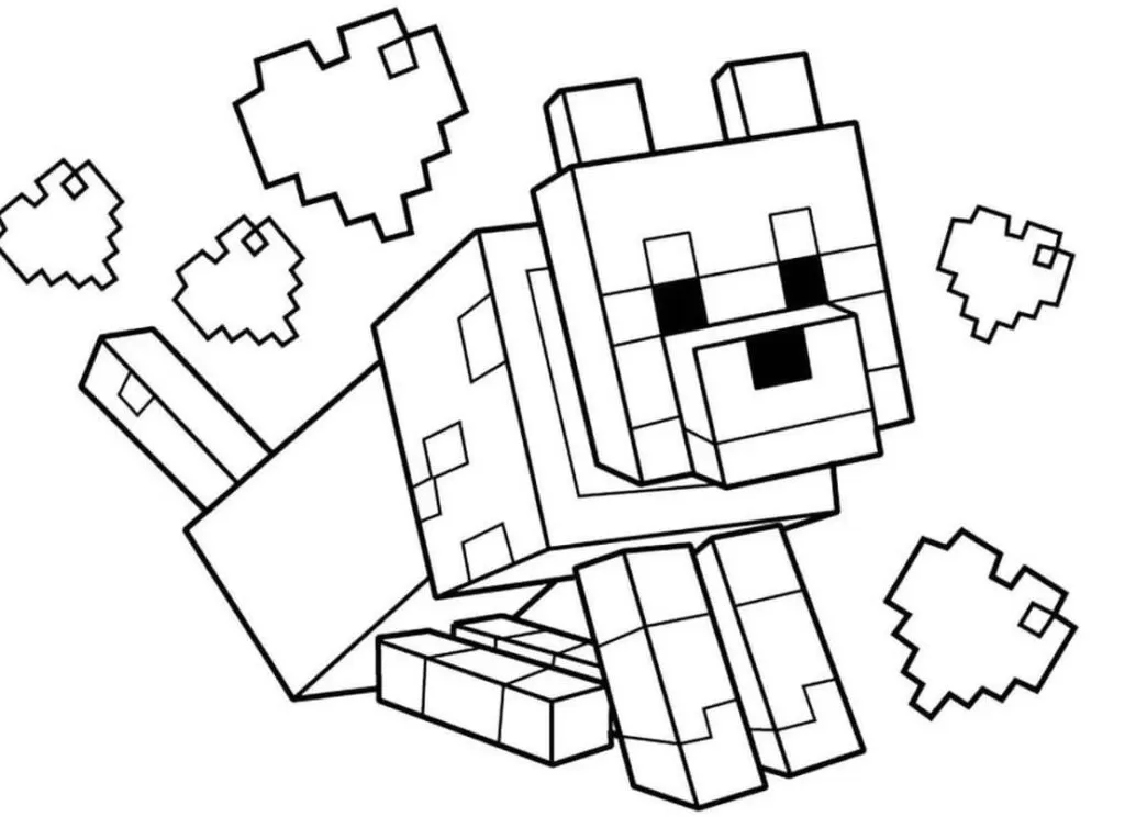 Desenhos Minecraft para colorir em PDF. Cachorro.
