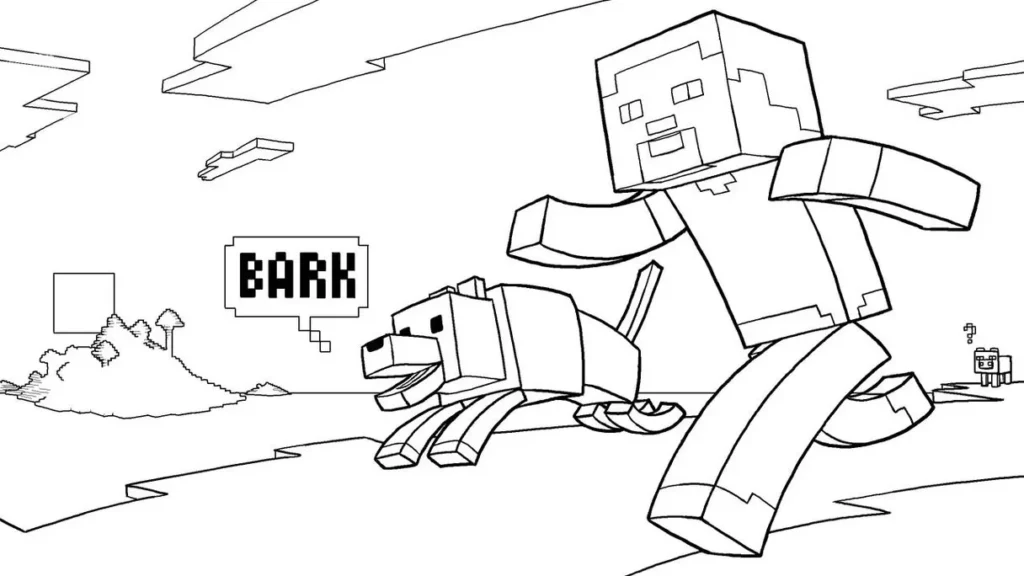 Steve e Cachorro Minecraft para Colorir: Aventura Pixelizada