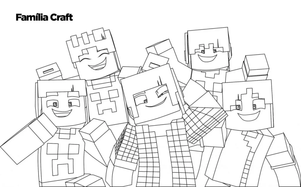 Família Craft Minecraft para colorir: desenhos divertidos e festivos