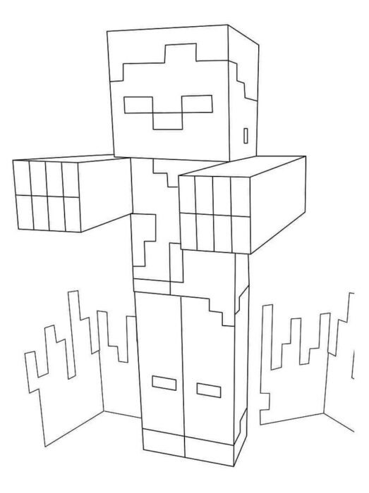 Robô Minecraft para colorir: Desenho detalhado em blocos.
