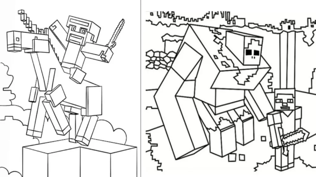 Robô Minecraft e figuras para colorir: Aventura cúbica em blocos