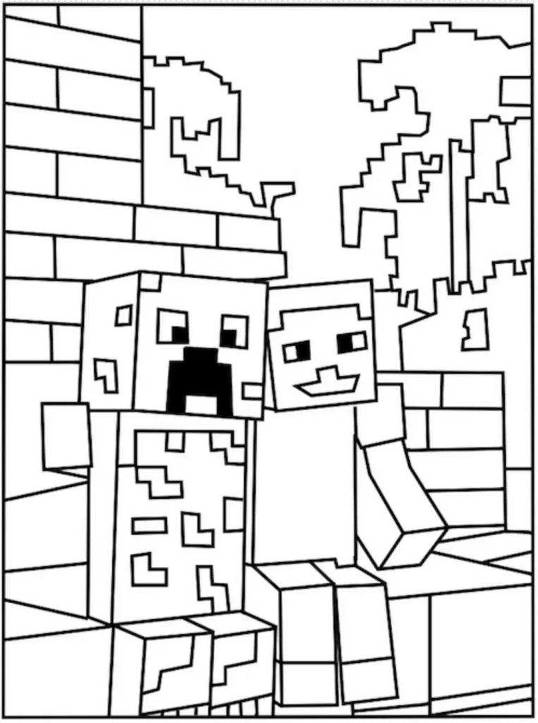 Steve e Creeper Minecraft relaxando: Desenho para colorir