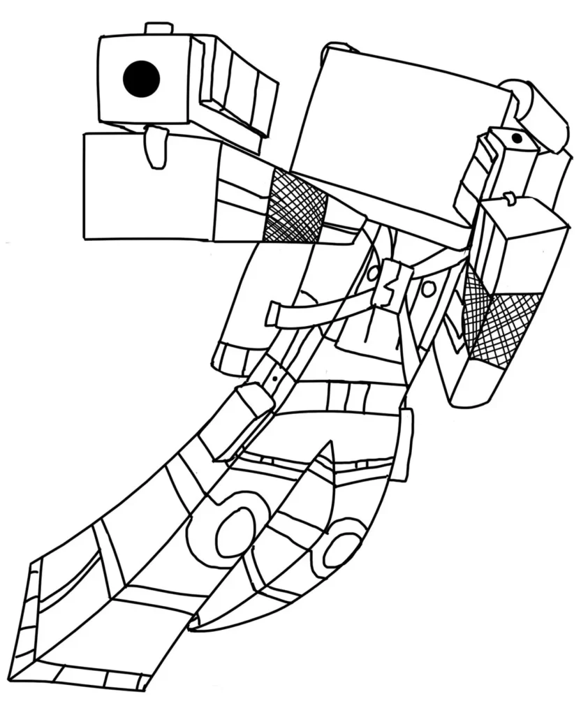 Super Robô Minecraft para Colorir: Detalhes Geométricos e Estilo Cúbico