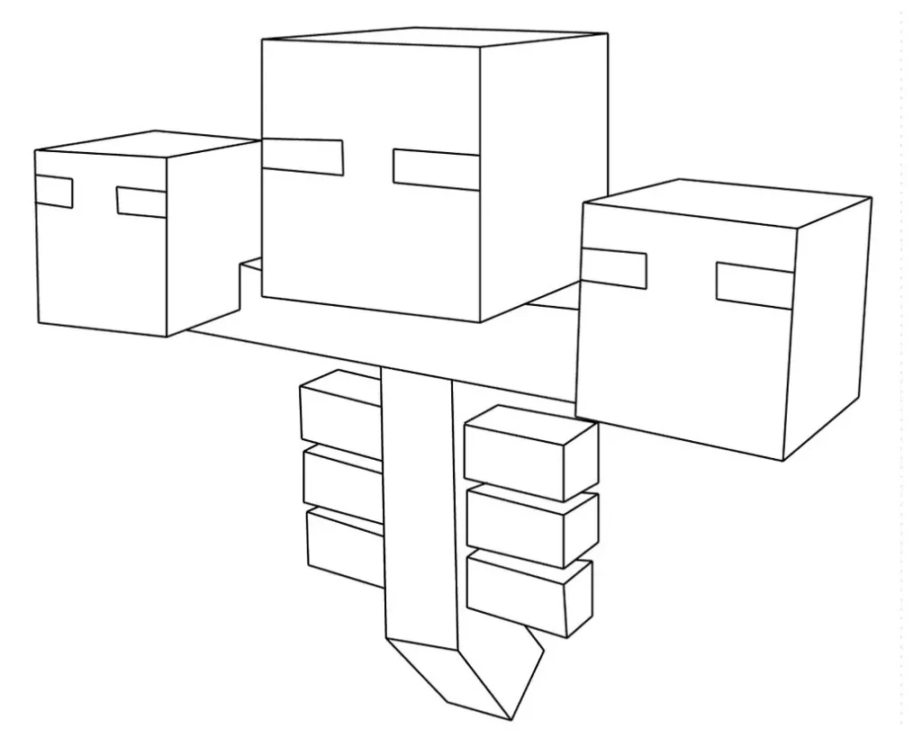 Wither Minecraft para colorir: Desenho com três cabeças cúbicas
