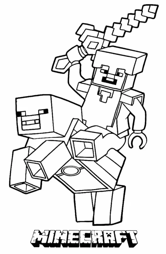 Minecraft: Aventura para Colorir - Cenas de Combate Pixelizadas