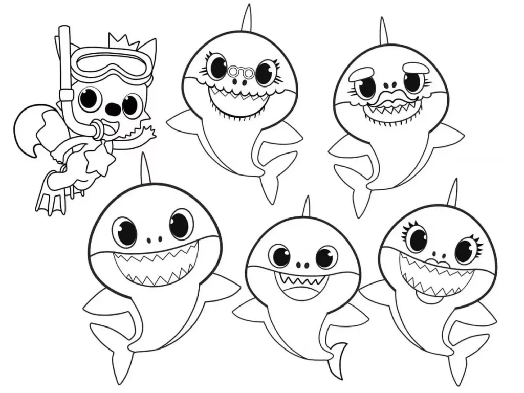 Desenhos Baby Shark para colorir Mergulhado Desenhos do Baby Shark para colorir: Aventura Submarina com Tubarões Bebê e Raposa Mergulhadora