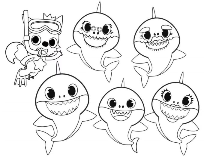 Desenhos Baby Shark para colorir Mergulhado Desenhos do Baby Shark para colorir: Aventura Submarina com Tubarões Bebê e Raposa Mergulhadora